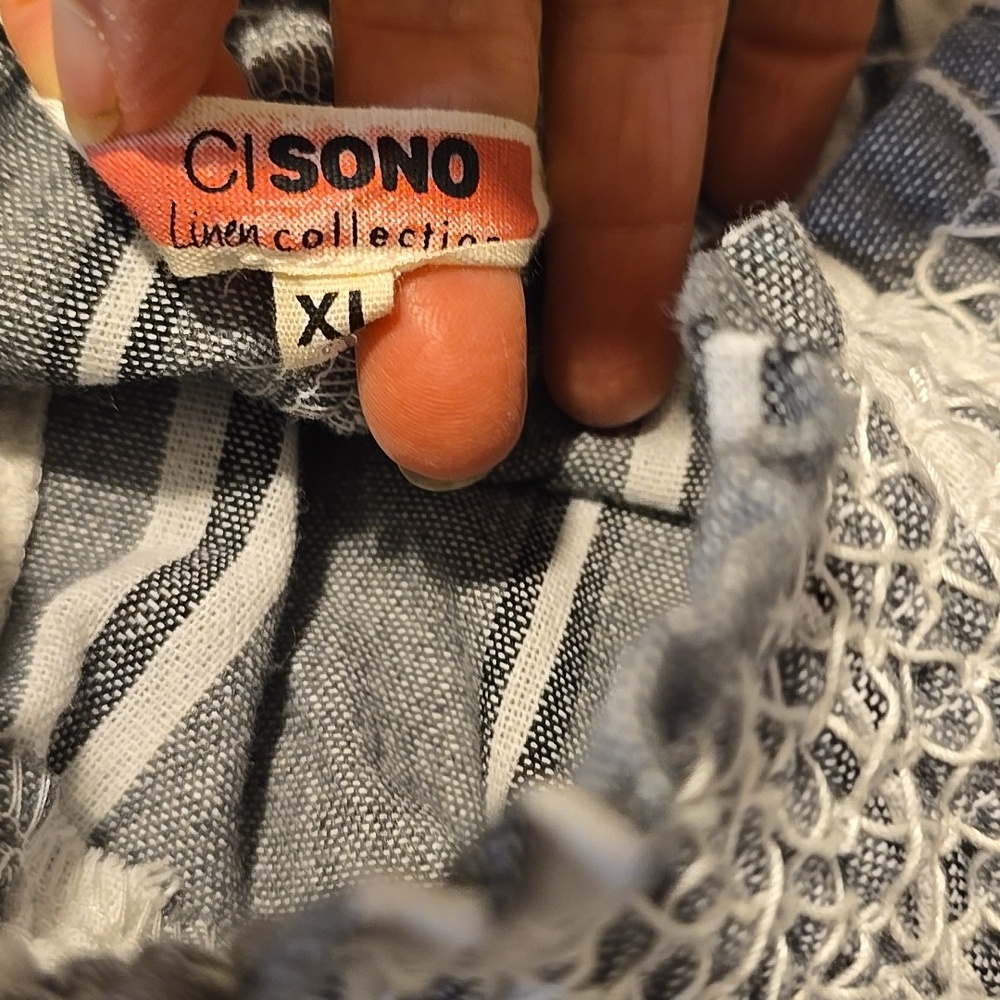 Ci Sono Striped Wide-Leg Coastal Drawstring Pants - Gray & White XL - Picture 2 of 4